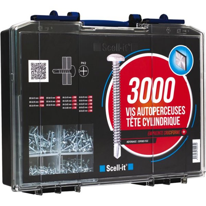 Coffret de 3000 vis autoperceuses tête cylindrique cruci