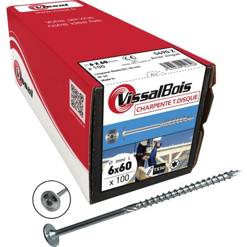 Vis de charpente tête disque Torx